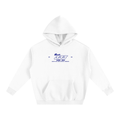 White hoodie with blue logo on a white background