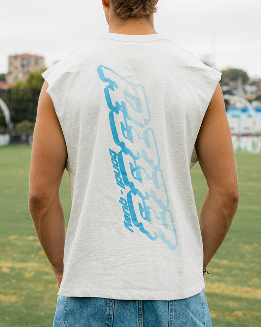 Person wearing a sleeveless shirt with a Sydney bus route 333 on the back, standing on a grassy field.